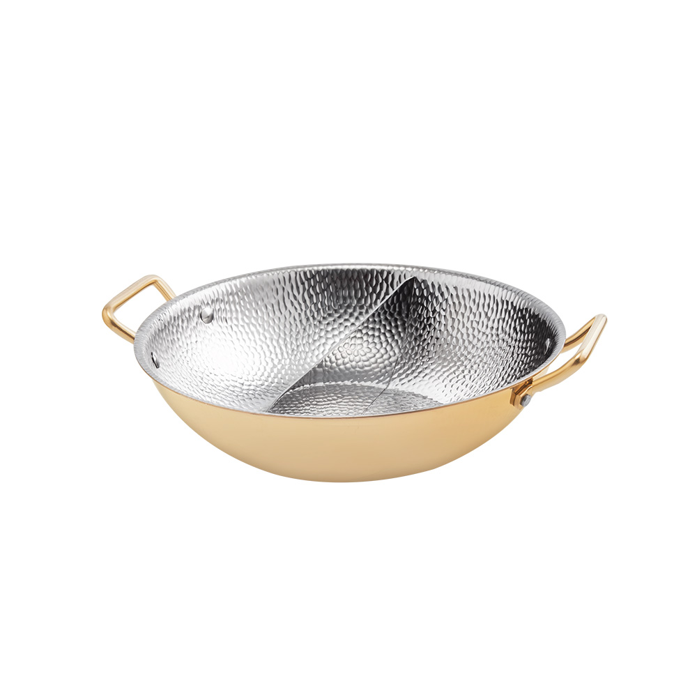 三層鋼鍍金內錘印鴛鴦火鍋